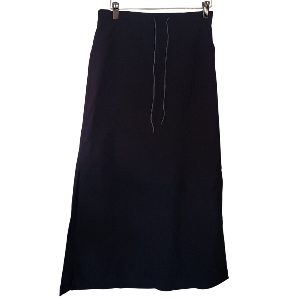 Studio Y Black Maxi Skirt Drawstring Slit 7 Vintage Athleisure Y2k Goth Punk 90s